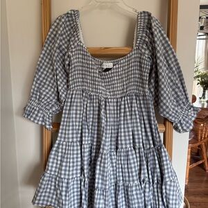 Blue Gingham Ruffle Tier Dress